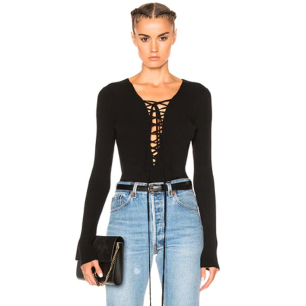 *PRICE DROP* | A.L.C. NWOT Black Solana Lace-up Ribbed Knit Top